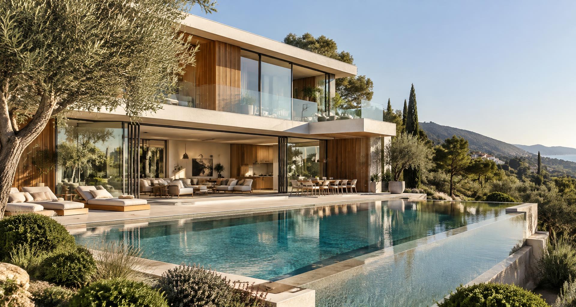 Modern hillside villa with an infinity pool and sweeping Mississippi views